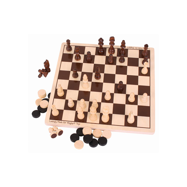 Drewniane szachy i warcaby -zestaw gier, Bigjigs