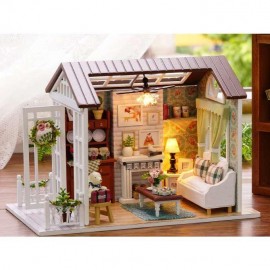 Drewniany domek salon dla lalek -model do złożenia led