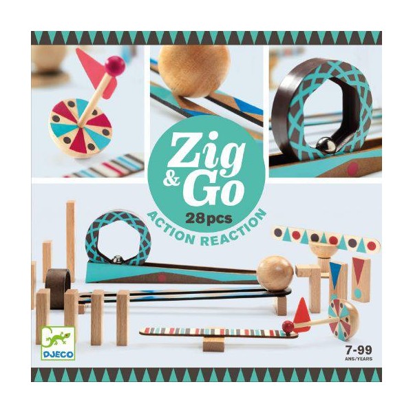 Kulodrom drewniany tor dla kulek, 28 elementów Zig & Go, Djeco