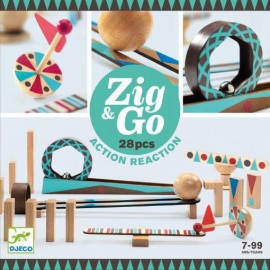 Kulodrom drewniany tor dla kulek, 28 elementów Zig & Go, Djeco