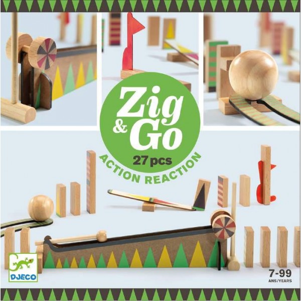 Kulodrom drewniany tor dla kulek, 27 elementów Zig & Go, Djeco