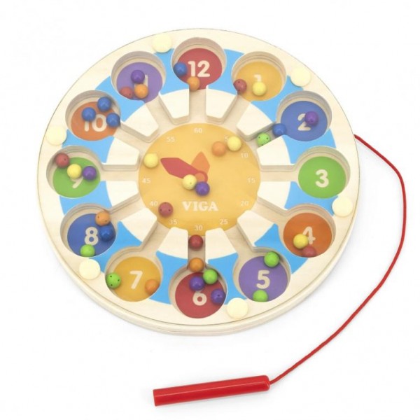 Drewniana gra edukacyjna, zegar magnetyczny -Viga Toys