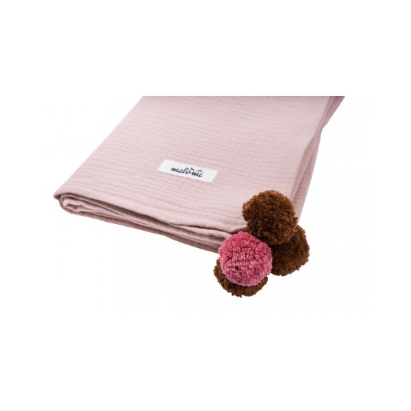 Otulacz muślin pompony dusty pink, Malomi