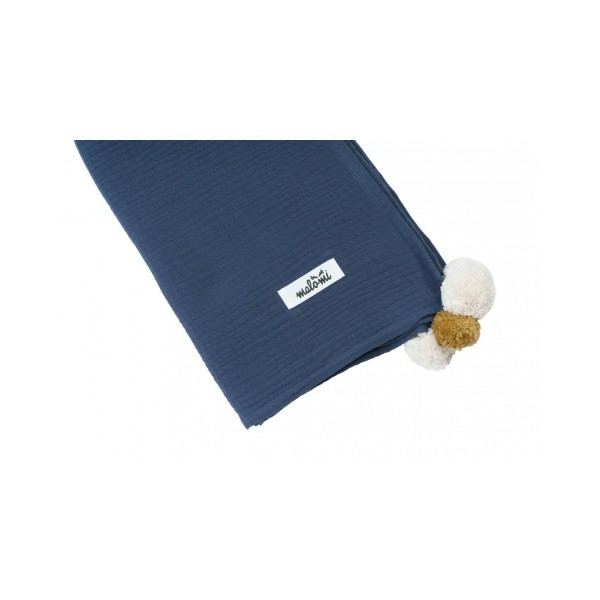 Otulacz muślin pompony dark blue, Malomi Otulacz muślin pompony dark blue, Malomi