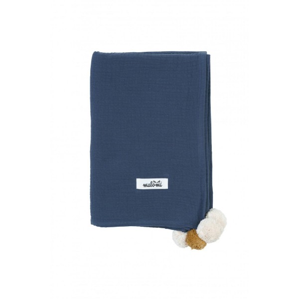 Otulacz muślin pompony dark blue, Malomi Otulacz muślin pompony dark blue, Malomi