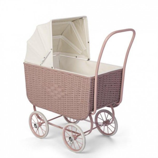 Wózek Doll Pram Retro Rattan Pink, by ASTRUP