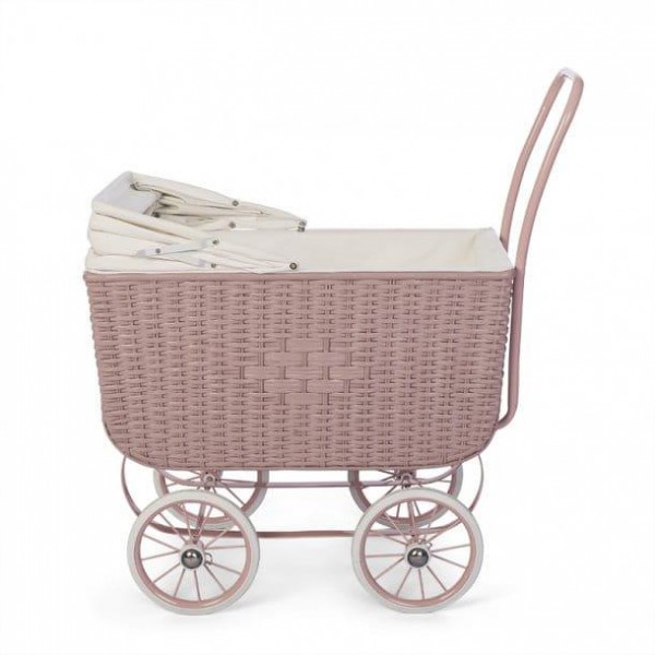 Wózek Doll Pram Retro Rattan Pink, by ASTRUP