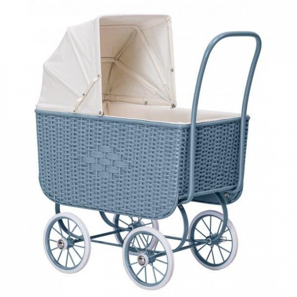 Wózek Doll Pram Retro Rattan Blue, by ASTRUP Wózek Doll Pram Retro Rattan Blue, by ASTRUP