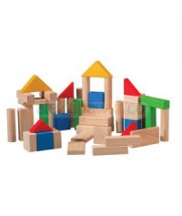 Drewniane klocki kolorowe 50 szt, Plan Toys