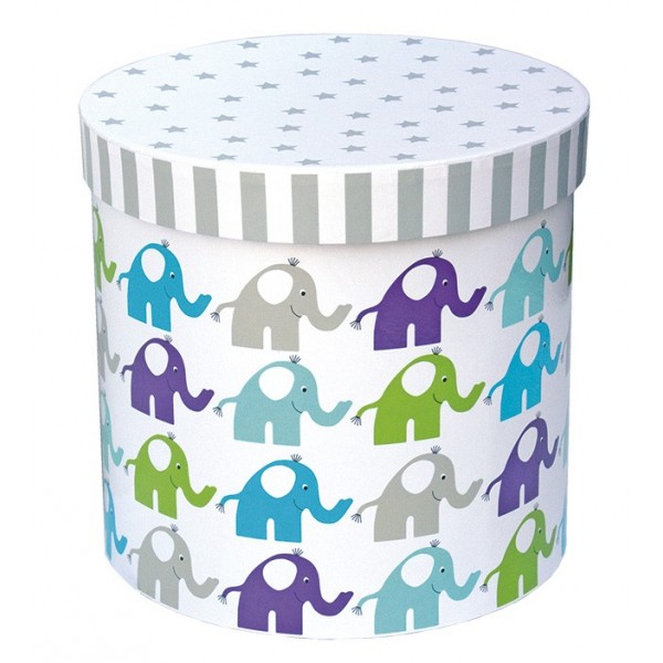 Okrągłe pudełka niebieskie słonie
