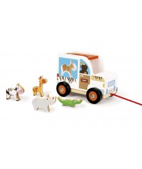 Drewniany sorter samochód ze zwierzakami safari do ciągnięcia, Scratch Drewniany sorter samochód ze zwierzakami safari do ciągnięcia, Scratch