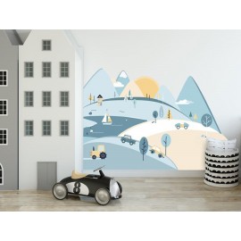 Naklejki ścienne góry  błękitne L 180 x 90 cm
