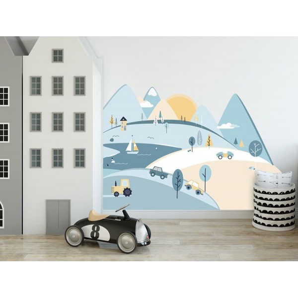 Naklejki ścienne góry  błękitne L 180 x 90 cm