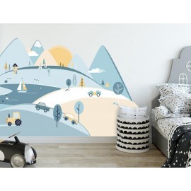Naklejki ścienne góry  błękitne L 180 x 90 cm