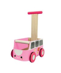 Drewniany chodzik różowy van - walker, Plan Toys Drewniany chodzik różowy van - walker, Plan Toys