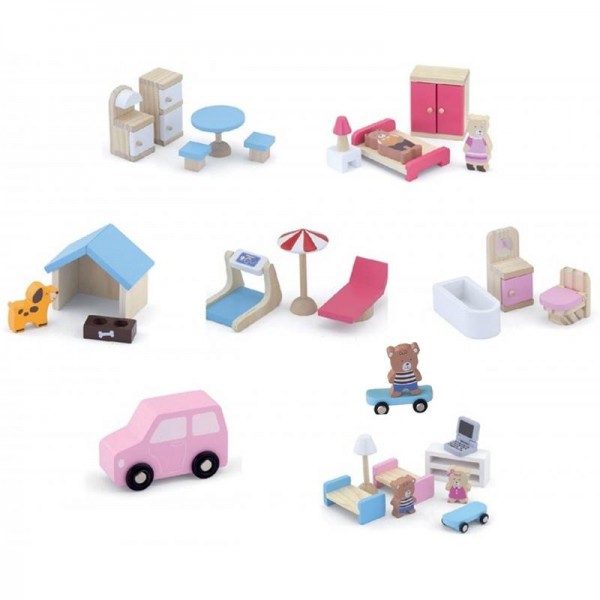 Drewniany domek dla lalek 4 figurki mebelki VIGA Drewniany domek dla lalek 4 figurki mebelki VIGA