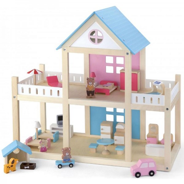 Drewniany domek dla lalek 4 figurki mebelki VIGA Drewniany domek dla lalek 4 figurki mebelki VIGA